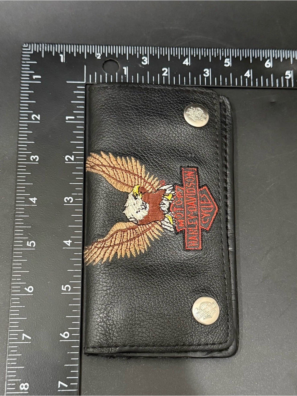 Vintage Harley-Davidson Black Embroidered Eagle Biker Wallet 6”X3.5” NO CHAIN - Picture 7 of 15